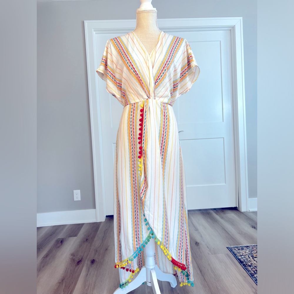 Summer Cover Up Dress with Pom Pom Details